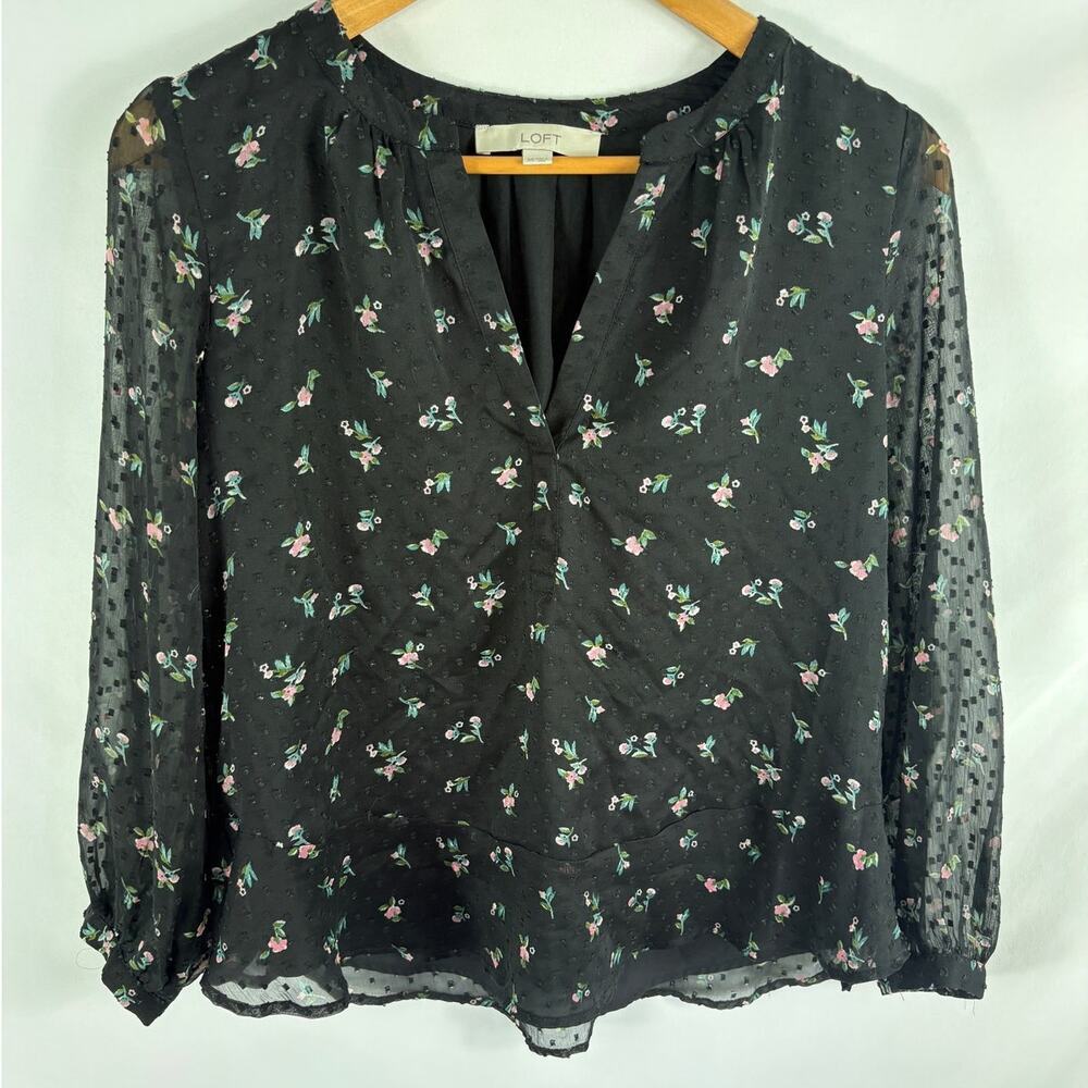 Ann Taylor LOFT Floral Print V Neck Flowy Blouse Size XS